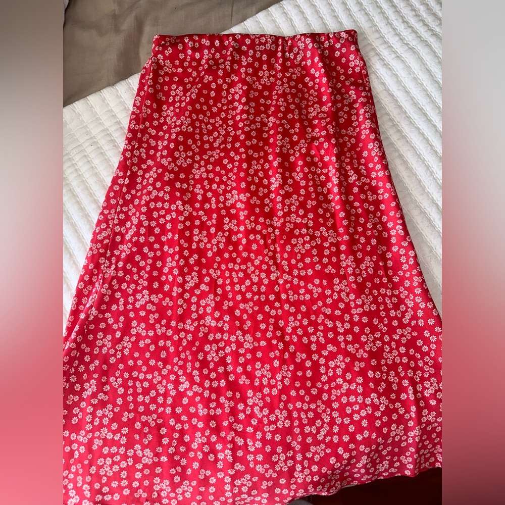 Loft pink floral midi skirt